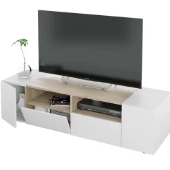 Garnero Arredamenti Mobile porta TV 138x36h cm 4 ante soggiorno bianco opaco rovere Ted Outlet