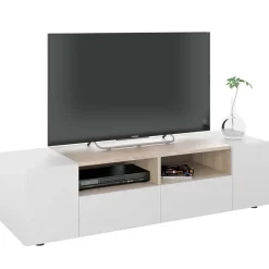 Garnero Arredamenti Mobile porta TV 138x36h cm 4 ante soggiorno bianco opaco rovere Ted Outlet
