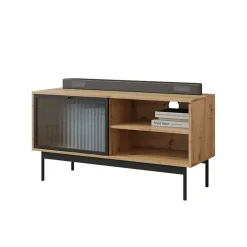 Garnero Arredamenti Mobile porta TV 117x60h cm 1 anta 2 vani a giorno rovere nero Herning New