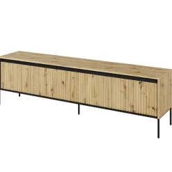 Garnero Arredamenti Mobile porta TV 193x56h cm 4 ante led cannettato nero Camelia Rovere Rustico Discount