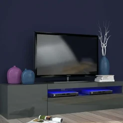Garnero Arredamenti Mobile porta TV 155x37h cm 1 anta laccato lucido Light Small Gihome® Antracite