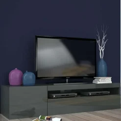 Garnero Arredamenti Mobile porta TV 155x37h cm 1 anta laccato lucido Light Small Gihome® Antracite