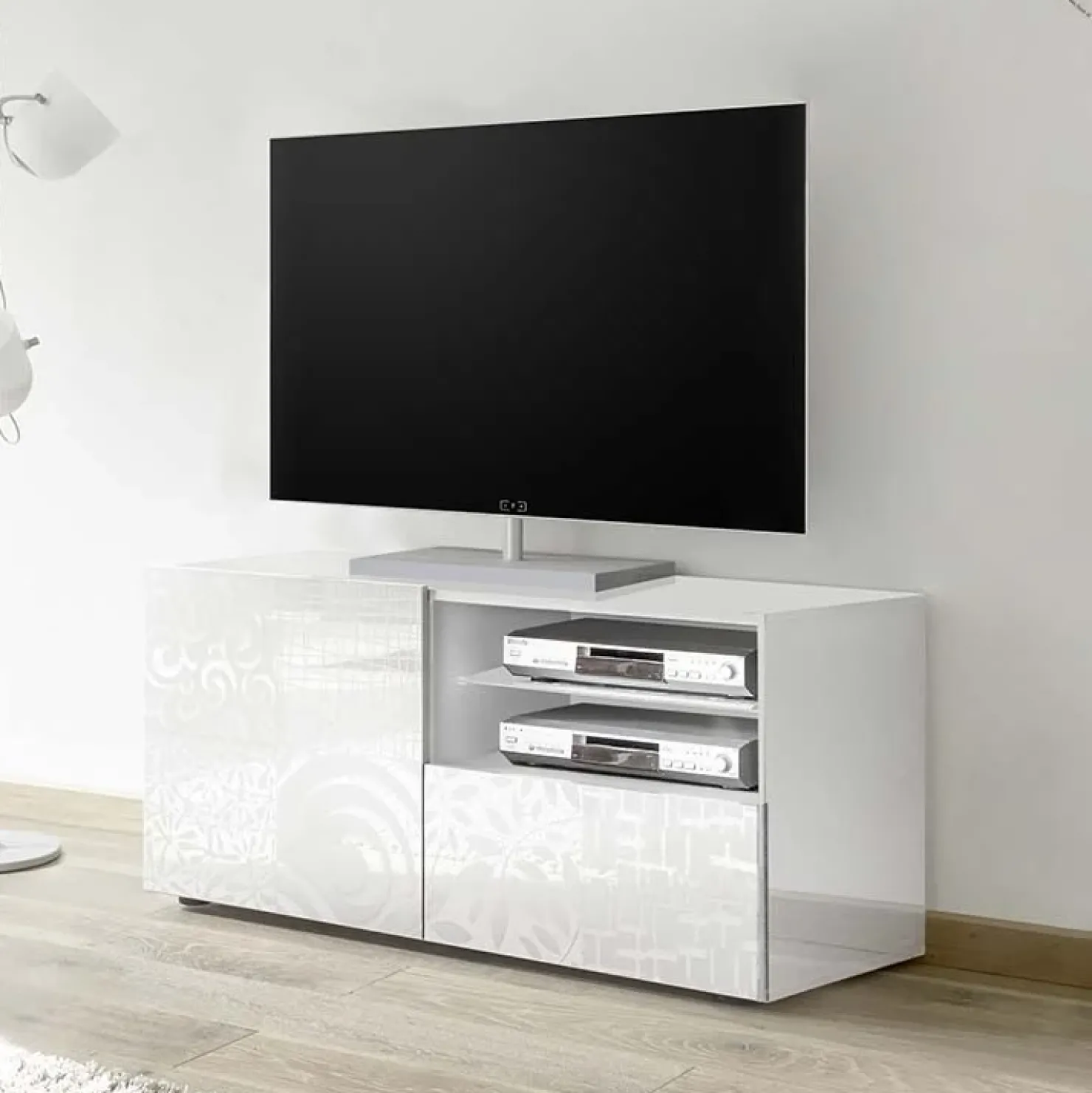 Garnero Arredamenti Mobile porta TV 122x57h cm 1 anta 1 cassetto bianco Paradise Bianco Lucido