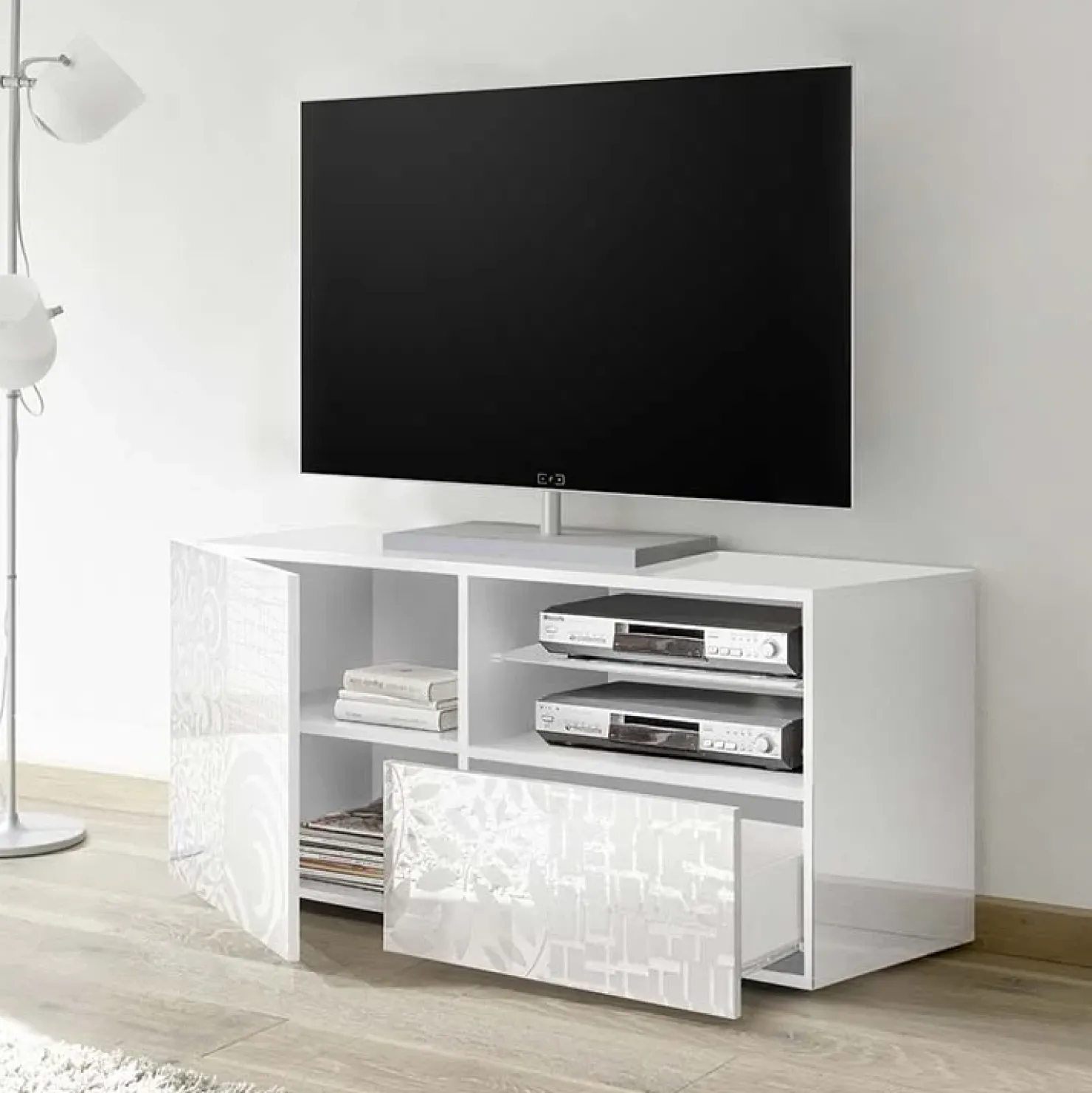 Garnero Arredamenti Mobile porta TV 122x57h cm 1 anta 1 cassetto bianco Paradise Bianco Lucido