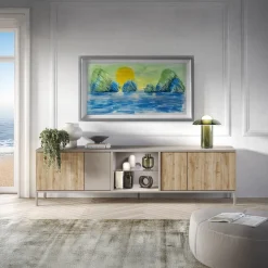 Garnero Arredamenti Mobile porta TV 210x59h cm 4 ante 2 vani moderno rovere chiaro beige Silka Hot