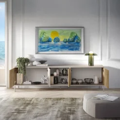 Garnero Arredamenti Mobile porta TV 210x59h cm 4 ante 2 vani moderno rovere chiaro beige Silka Hot