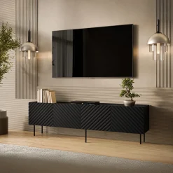 Garnero Arredamenti Mobile porta TV 200x59h cm 4 ante con frontali decorati nero Daniele Nero Opaco Best