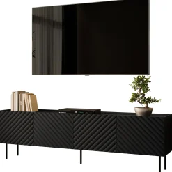 Garnero Arredamenti Mobile porta TV 200x59h cm 4 ante con frontali decorati nero Daniele Nero Opaco Best