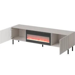 Garnero Arredamenti Mobile porta TV 181x53h cm 2 ante con caminetto con frontali cannettati beige Ziggy Sale
