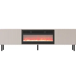 Garnero Arredamenti Mobile porta TV 181x53h cm 2 ante con caminetto con frontali cannettati beige Ziggy Sale