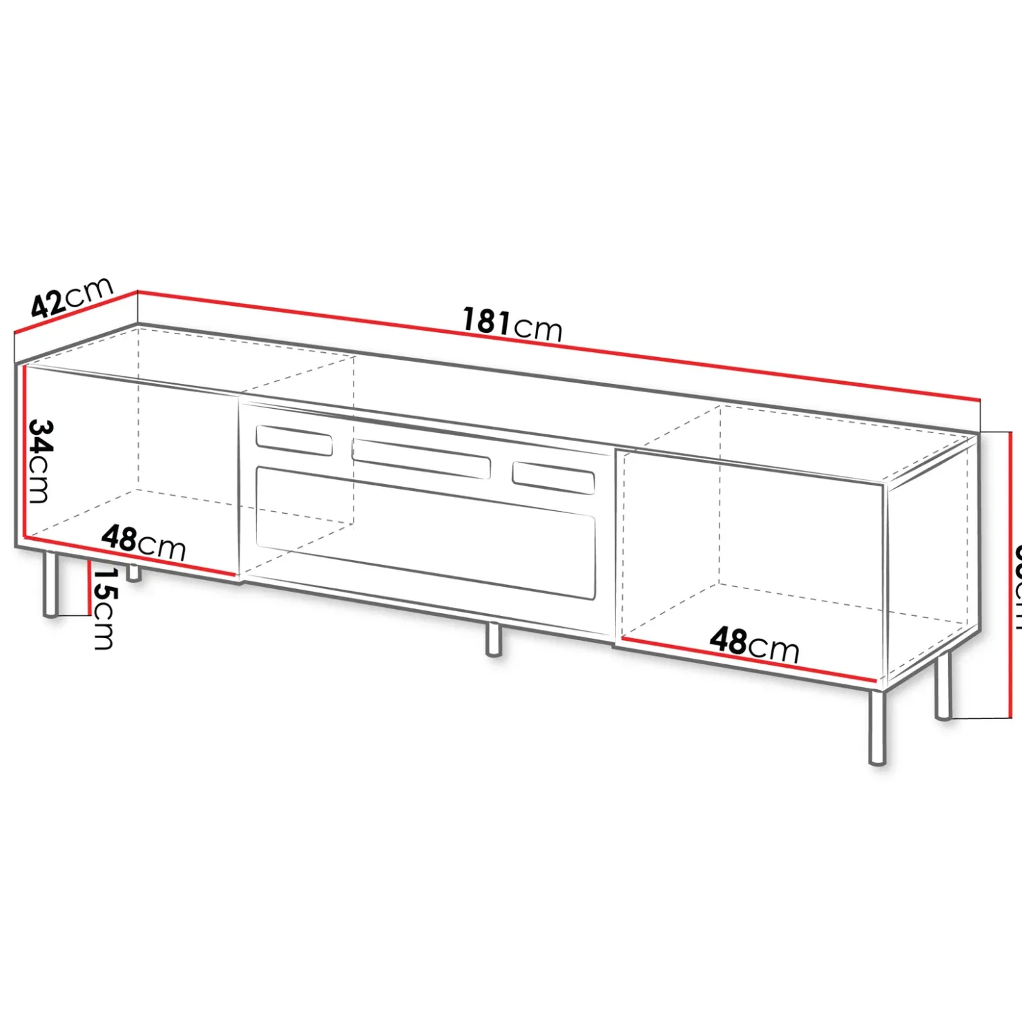 Garnero Arredamenti Mobile porta TV 181x53h cm 2 ante con caminetto con frontali cannettati beige Ziggy Sale