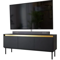 Garnero Arredamenti Mobile porta TV 150x60h cm 3 ante nero oro Praga Nero Opaco - Oro