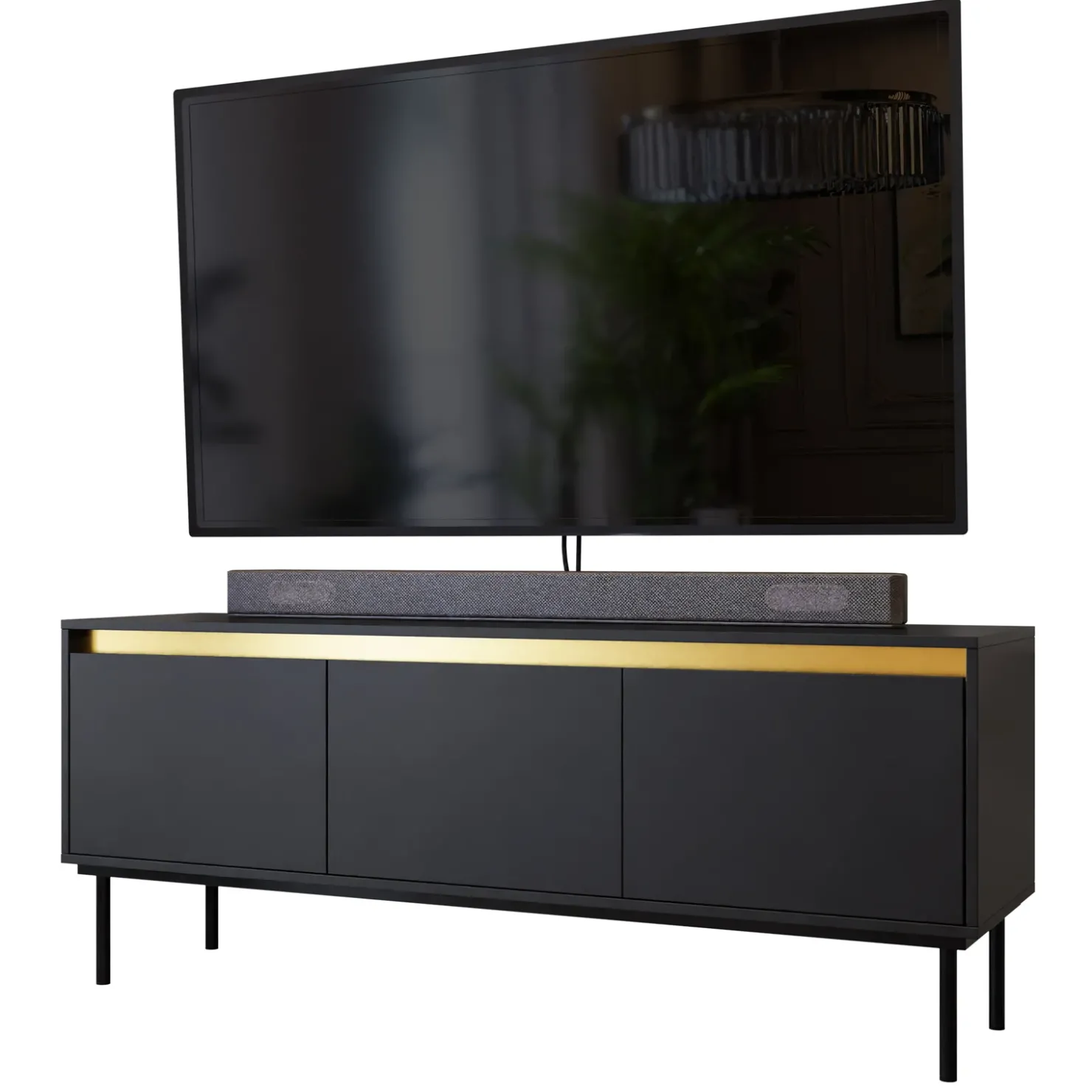 Garnero Arredamenti Mobile porta TV 150x60h cm 3 ante nero oro Praga Nero Opaco - Oro