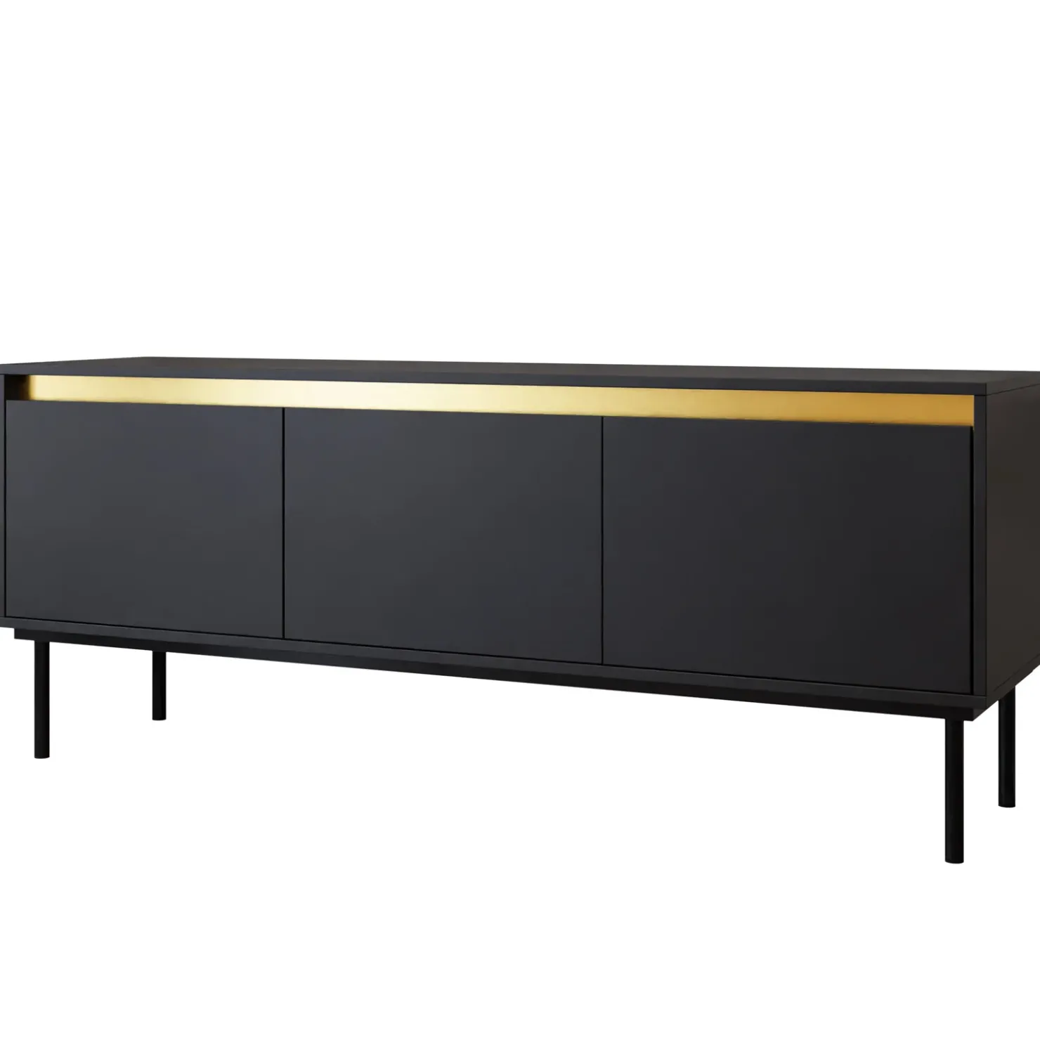 Garnero Arredamenti Mobile porta TV 150x60h cm 3 ante nero oro Praga Nero Opaco - Oro