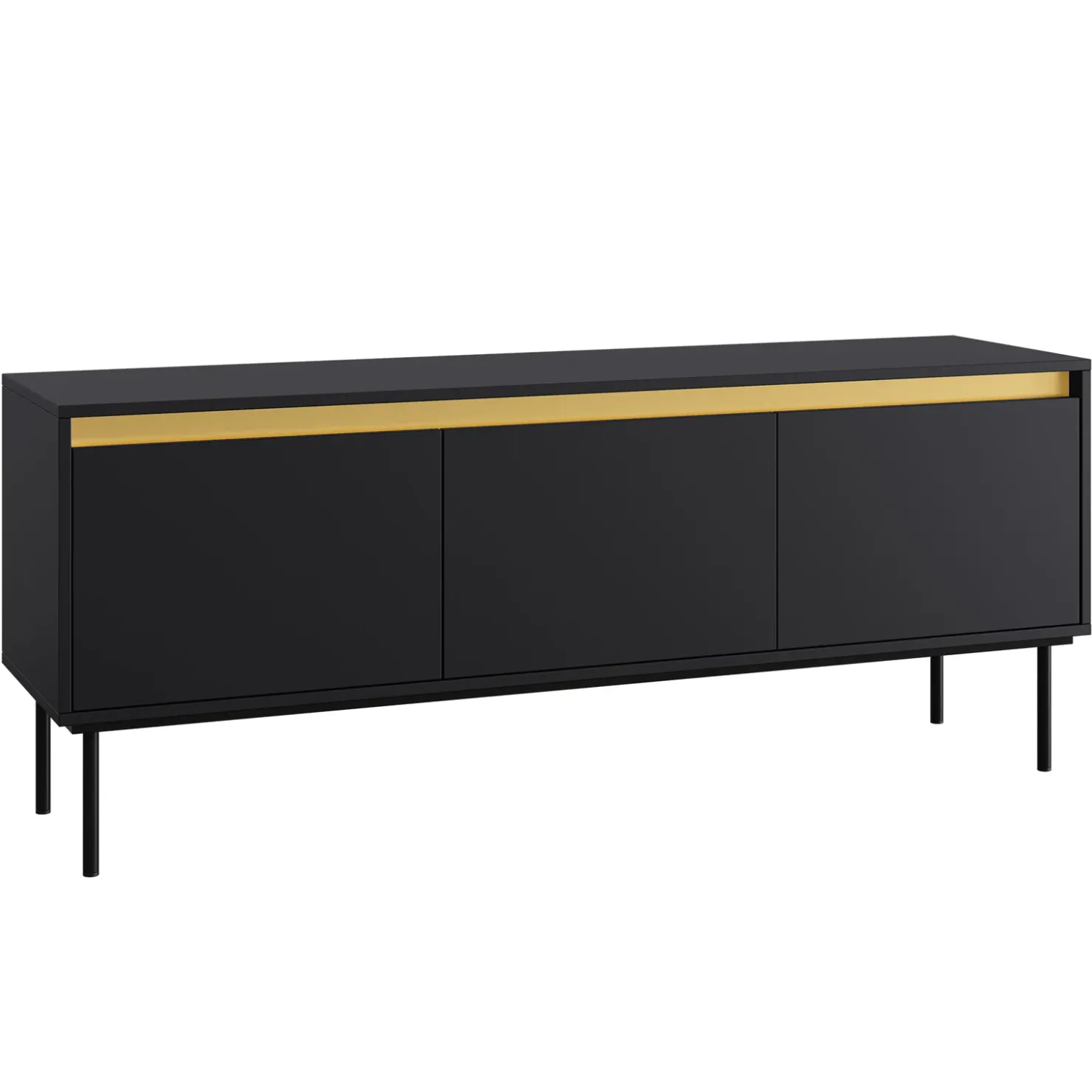 Garnero Arredamenti Mobile porta TV 150x60h cm 3 ante nero oro Praga Nero Opaco - Oro