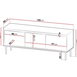 Garnero Arredamenti Mobile porta TV 150x60h cm 3 ante nero oro Praga Nero Opaco - Oro