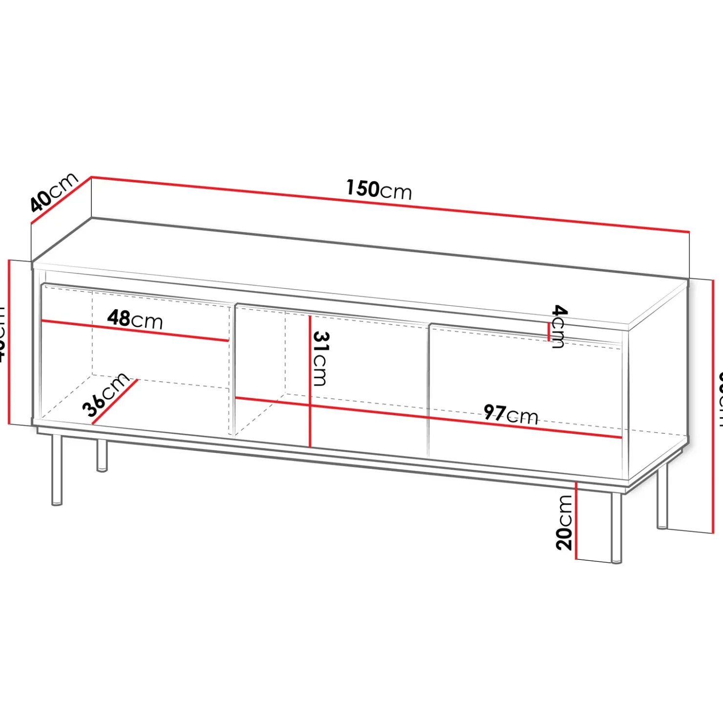 Garnero Arredamenti Mobile porta TV 150x60h cm 3 ante nero oro Praga Nero Opaco - Oro