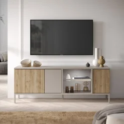 Garnero Arredamenti Mobile porta TV 160x59h cm 3 ante 2 vani rovere chiaro beige Tony Hot