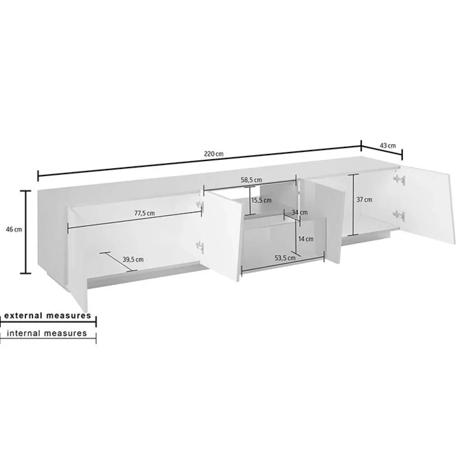 Garnero Arredamenti Mobile porta TV 220x46h cm 4 ante Candia Gihome® Ossido Online