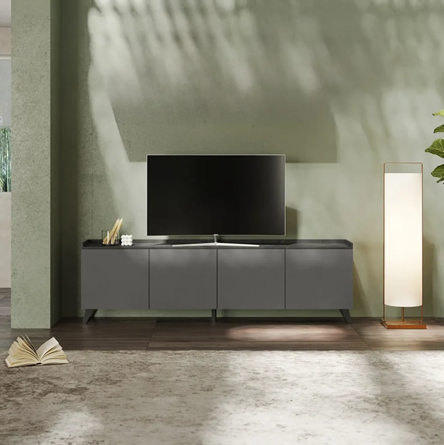 Garnero Arredamenti Mobile porta TV 241x72h cm 4 ante grigio scuro antracite Jonson Ossido - Grigio Hot