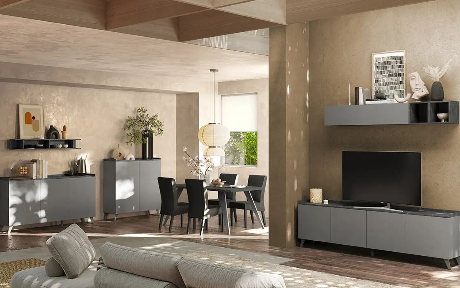 Garnero Arredamenti Mobile porta TV 241x72h cm 4 ante grigio scuro antracite Jonson Ossido - Grigio Hot