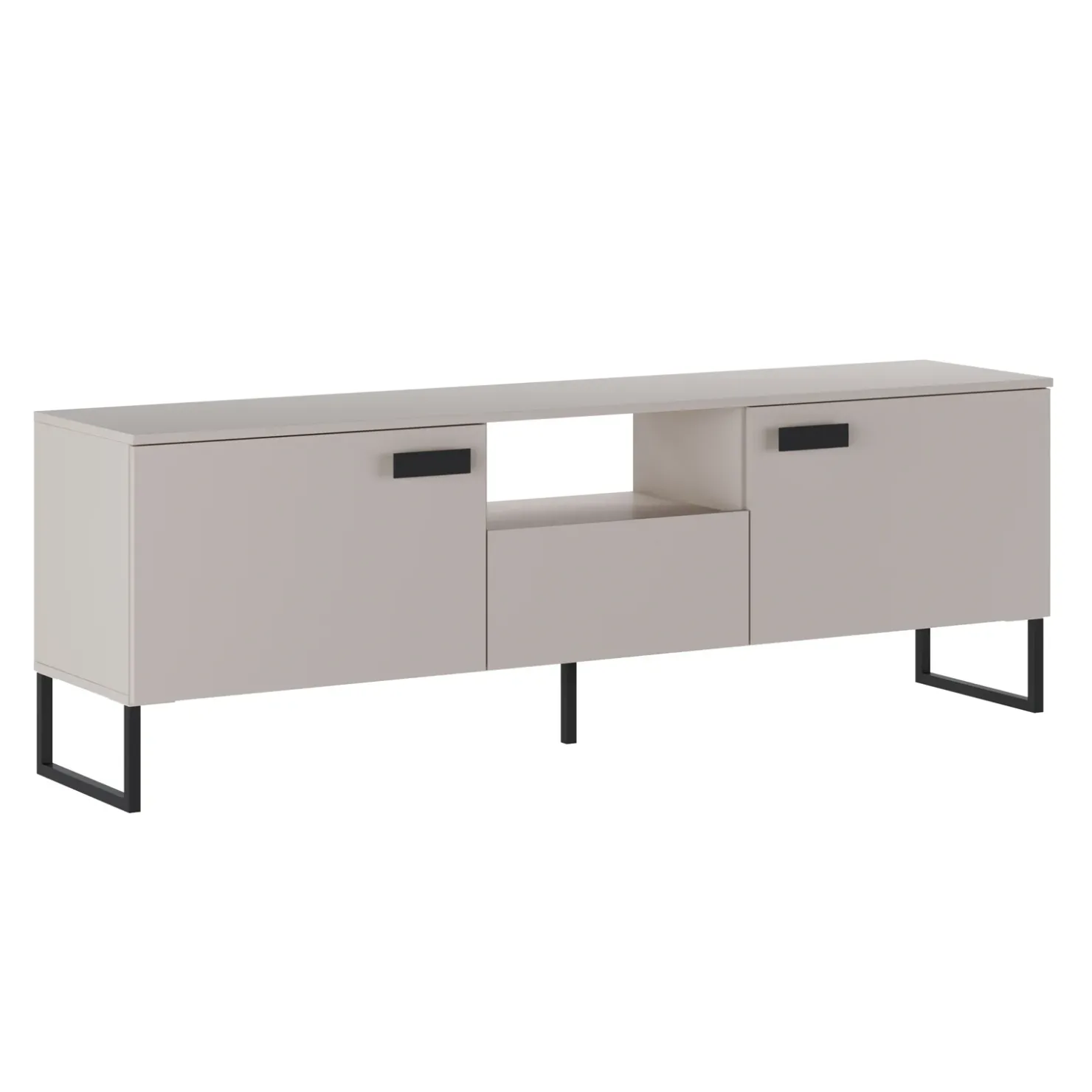 Garnero Arredamenti Mobile porta TV 179x60h cm 2 ante a ribalta 1 cassetto beige cashmere nero Casmira Discount