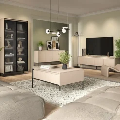 Garnero Arredamenti Mobile porta TV 167x56h cm 2 ante led cannettato nero Camelia Beige Hot