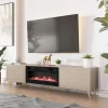 Garnero Arredamenti Mobile porta TV 197x52h cm 2 ante con caminetto frontali decorati beige nero Simona Sale