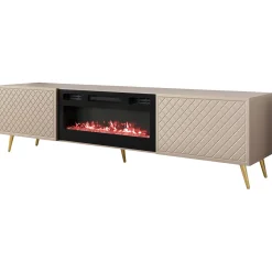 Garnero Arredamenti Mobile porta TV 197x52h cm 2 ante con caminetto frontali decorati beige nero Simona Sale