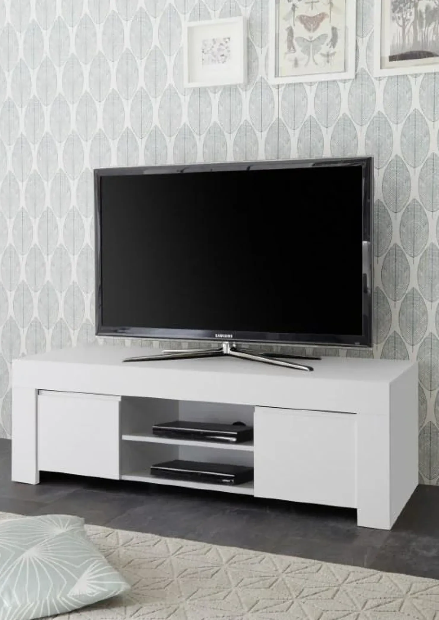 Garnero Arredamenti Mobile porta TV 138x44h cm 2 ante soggiorno Halston Bianco Opaco Discount