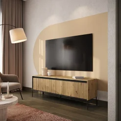 Garnero Arredamenti Mobile porta TV 167x56h cm 2 ante led cannettato nero Camelia Rovere Rustico Clearance