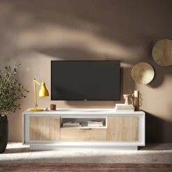 Garnero Arredamenti Mobile porta TV 184x58h cm 2 ante 1 cassetto bianco opaco rovere chiaro Deluxe Rovere - Bianco opaco Outlet