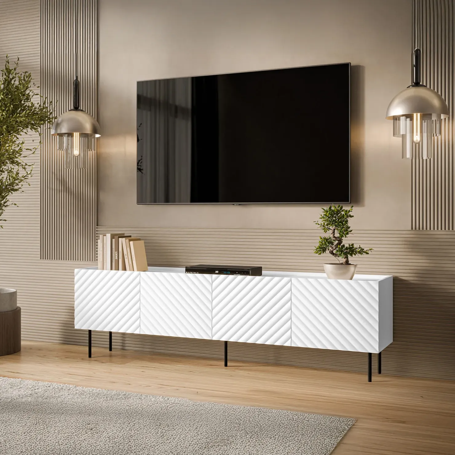 Garnero Arredamenti Mobile porta TV 200x59h cm 4 ante con frontali decorati bianco Daniele Bianco Opaco Online