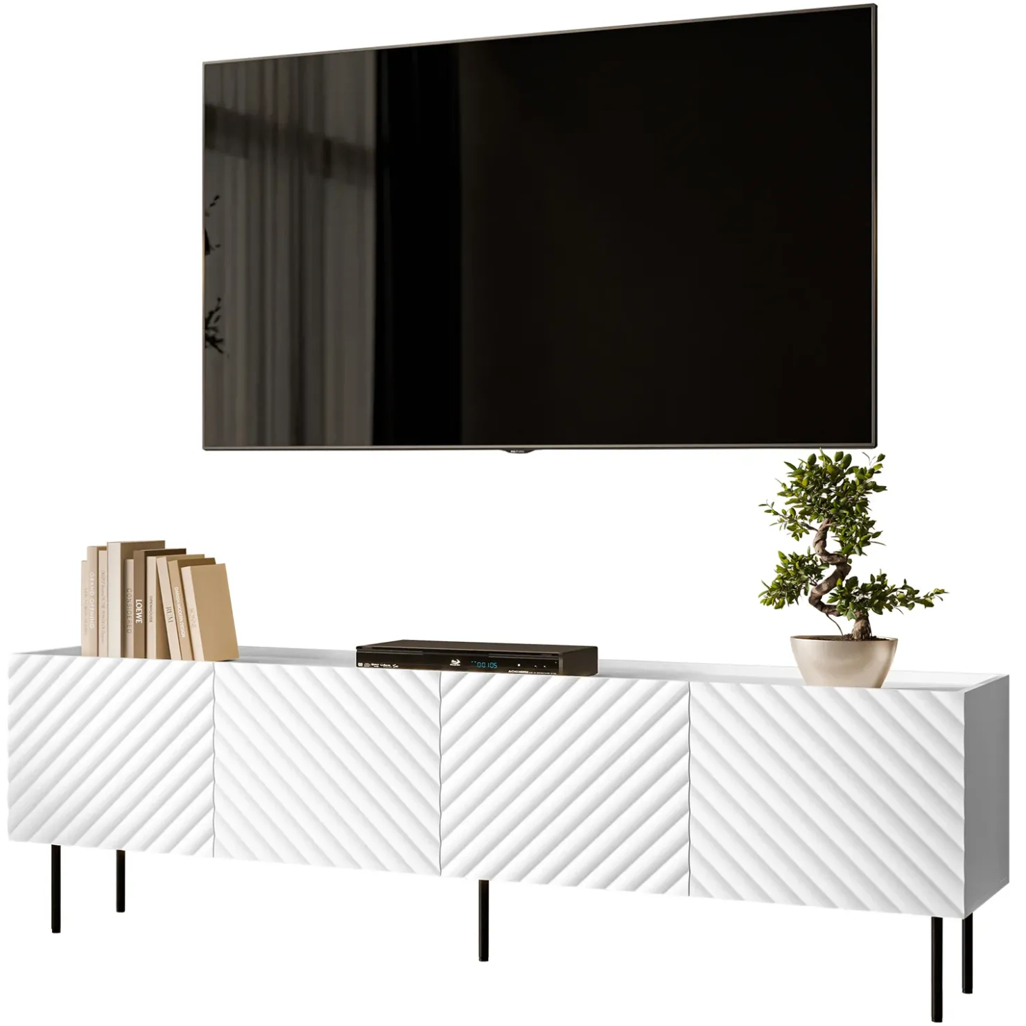 Garnero Arredamenti Mobile porta TV 200x59h cm 4 ante con frontali decorati bianco Daniele Bianco Opaco Online