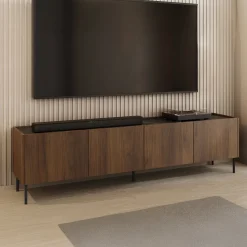 Garnero Arredamenti Mobile porta TV 200x50h cm 4 ante piano effetto marmo nero noce Caliva Best