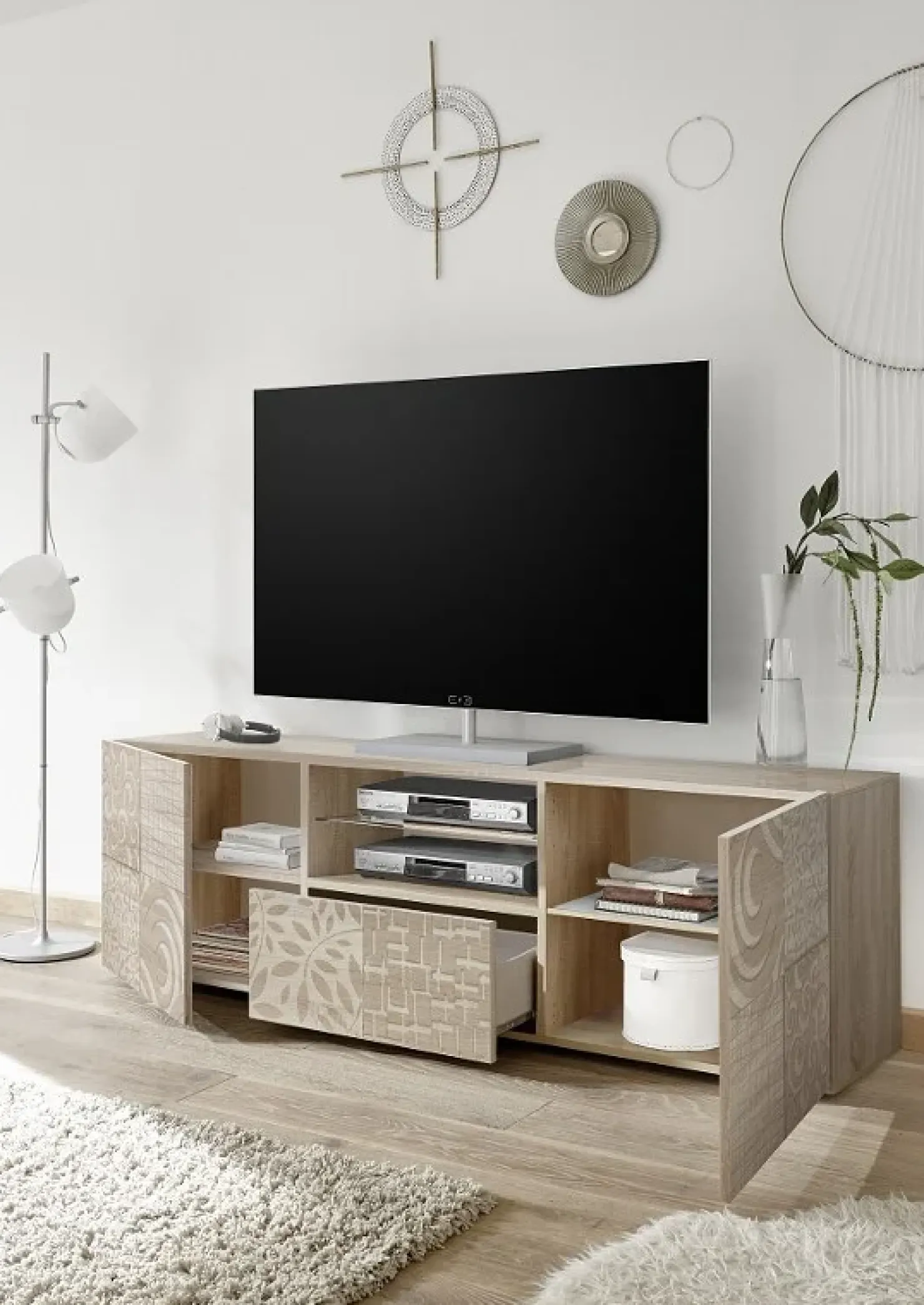 Garnero Arredamenti Mobile porta TV 181x57h cm 2 ante 1 cassetto soggiorno samoa Paradise Rovere Online
