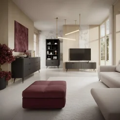 Garnero Arredamenti Mobile porta TV 163x51h cm 2 ante cannettato Ramis Nero Opaco Hot