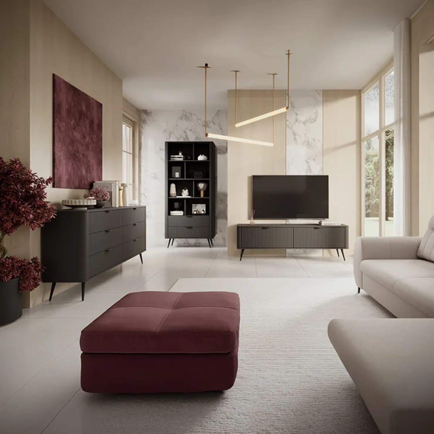 Garnero Arredamenti Mobile porta TV 163x51h cm 2 ante cannettato Ramis Nero Opaco Hot