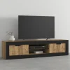 Garnero Arredamenti Mobile porta tv 180x43h cm 2 ante rovere rustico nero Ilyssa Clearance