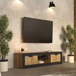 Garnero Arredamenti Mobile porta tv 180x43h cm 2 ante rovere rustico nero Ilyssa Clearance