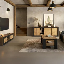 Garnero Arredamenti Mobile porta tv 180x43h cm 2 ante rovere rustico nero Ilyssa Clearance