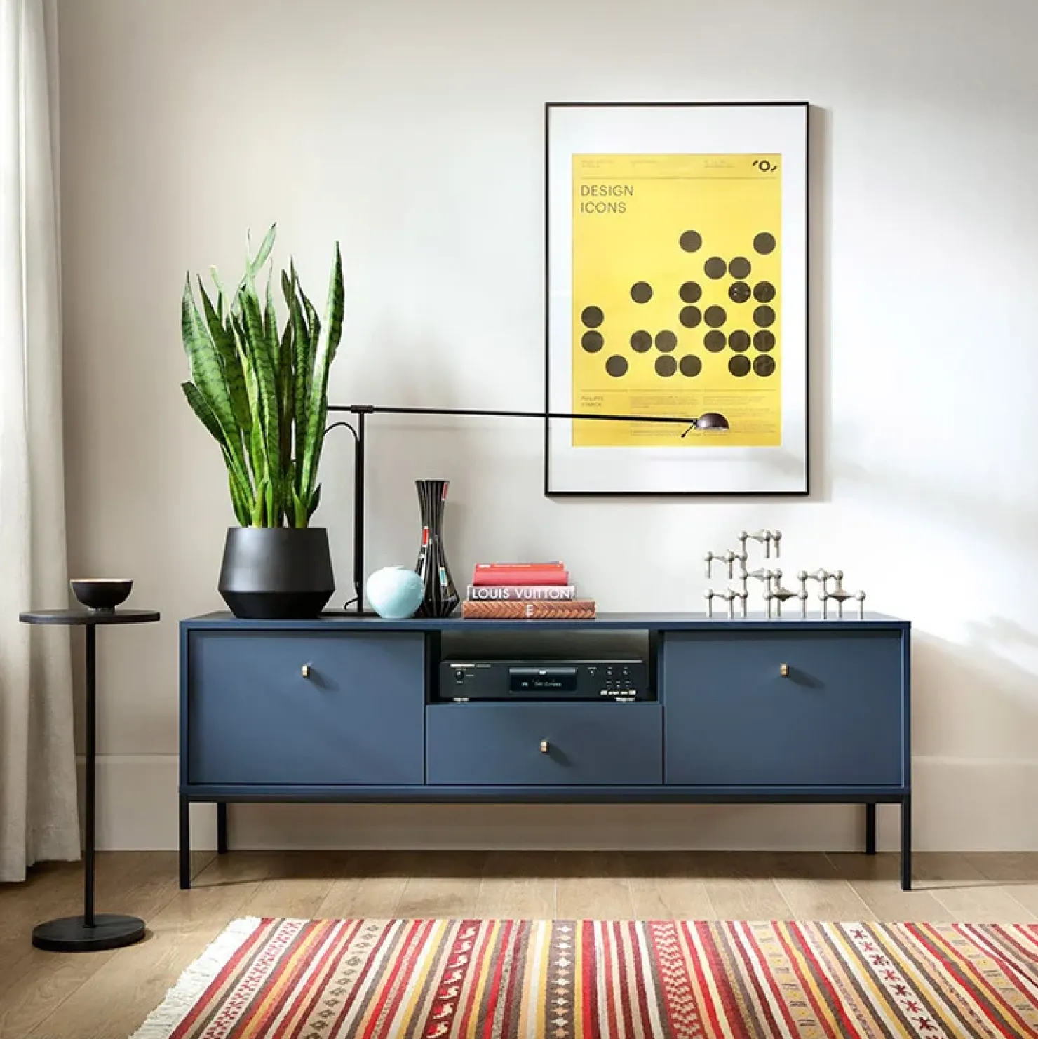 Garnero Arredamenti Mobile porta TV 154x56h cm 2 ante con cassetto moderno blu notte Glory Hot