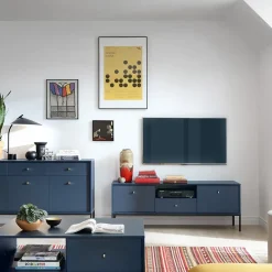 Garnero Arredamenti Mobile porta TV 154x56h cm 2 ante con cassetto moderno blu notte Glory Hot