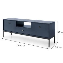 Garnero Arredamenti Mobile porta TV 154x56h cm 2 ante con cassetto moderno blu notte Glory Hot