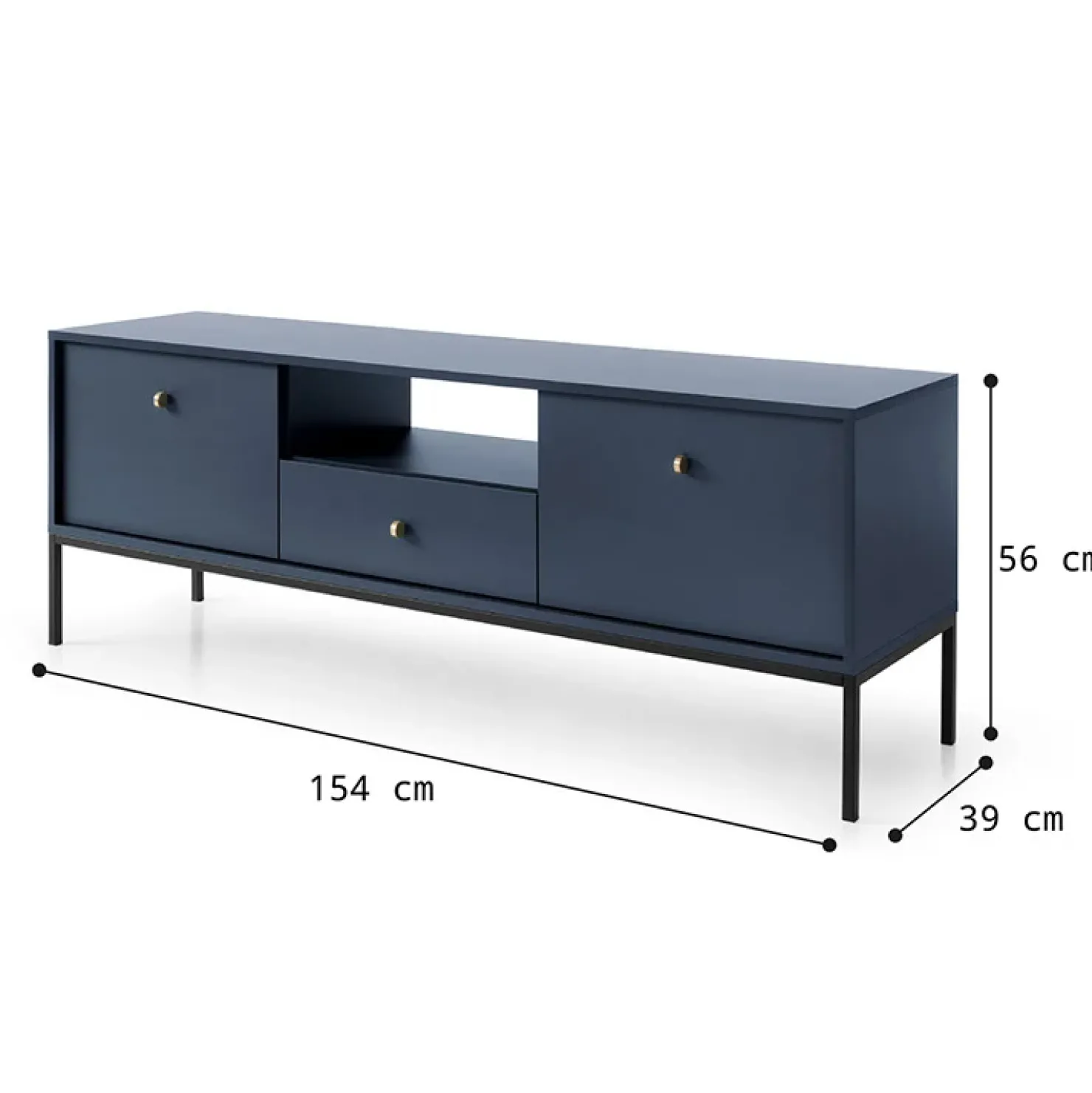 Garnero Arredamenti Mobile porta TV 154x56h cm 2 ante con cassetto moderno blu notte Glory Hot