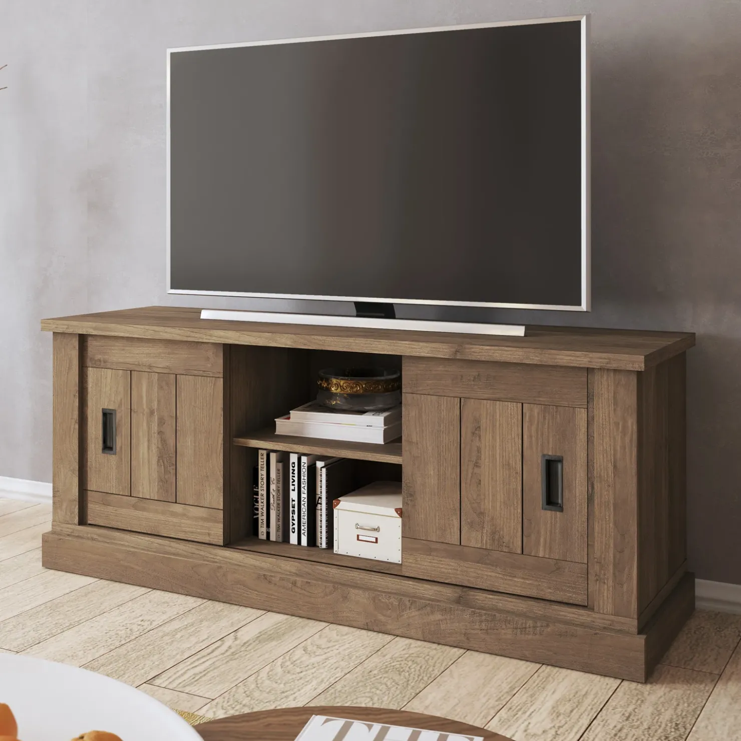 Garnero Arredamenti Mobile porta TV 145x60h cm 2 ante 2 vani a giorno nero Islen Noce Online