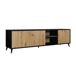Garnero Arredamenti Mobile porta TV 180x52h cm 3 ante 2 vani a giorno rovere nero Hans New