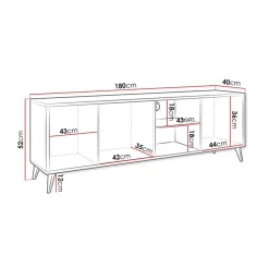 Garnero Arredamenti Mobile porta TV 180x52h cm 3 ante 2 vani a giorno rovere nero Hans New