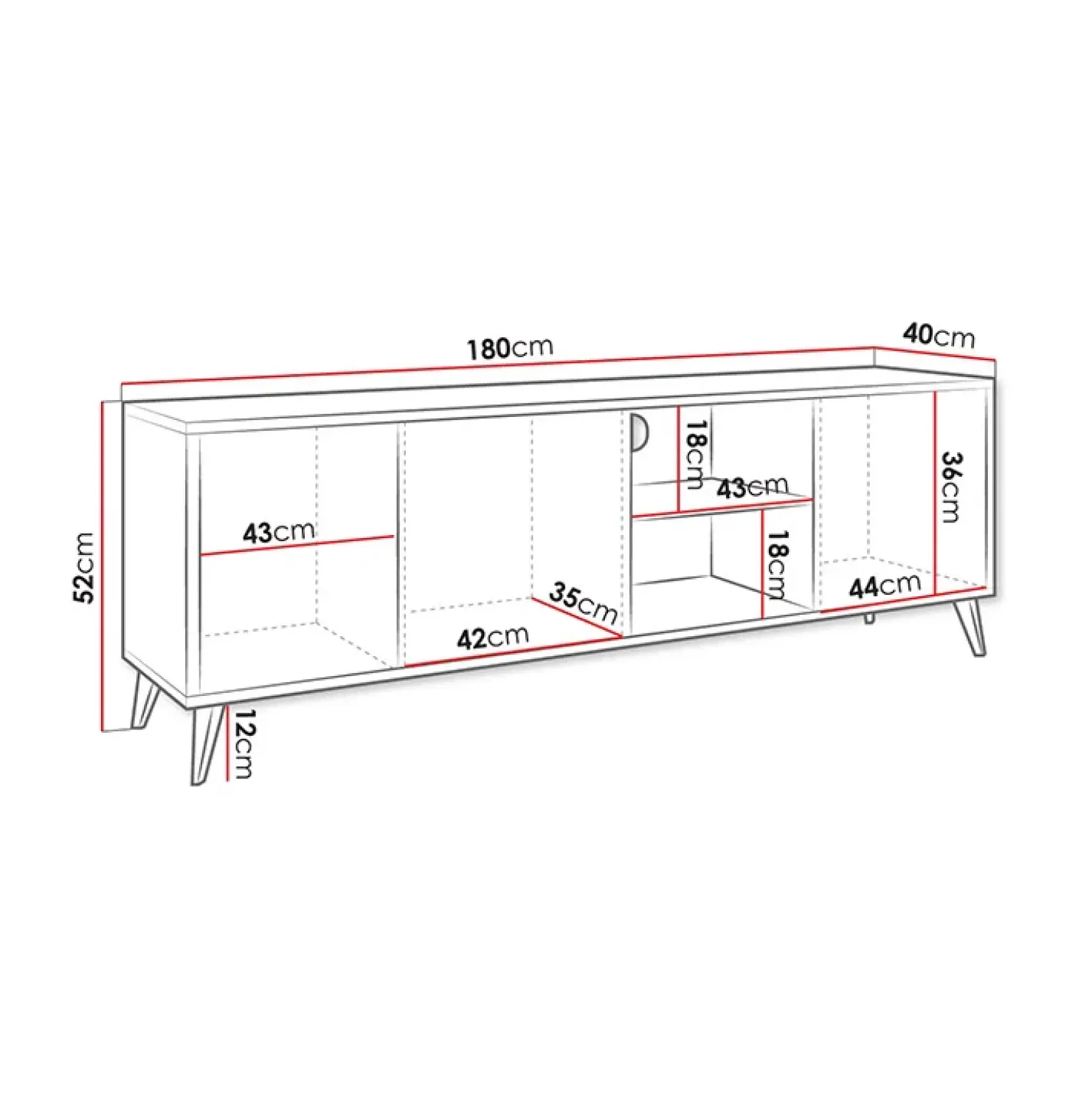 Garnero Arredamenti Mobile porta TV 180x52h cm 3 ante 2 vani a giorno rovere nero Hans New