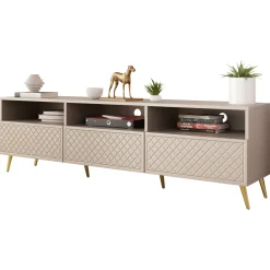 Garnero Arredamenti Mobile porta TV 195x57h cm 3 ante 3 vani con frontali decorati beige Simona Hot